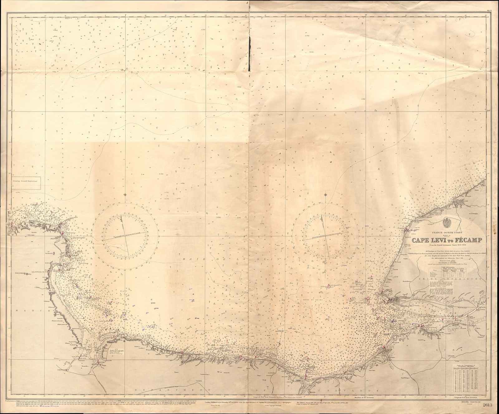 Admiralty Chart No 2613 of the north coast of France, published in 1894